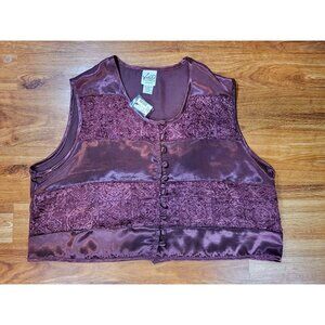 Vintage Burgandy Red Satin Velvet Kathryn Deene Katy D Vest Size 14/16 NWT